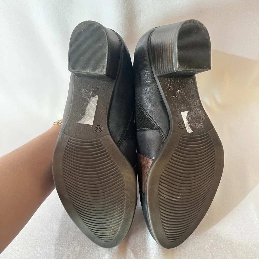 Tamaris Black Leather Cuir Shooties Ankle Booties Touch It Sole EU 38 US 7.5